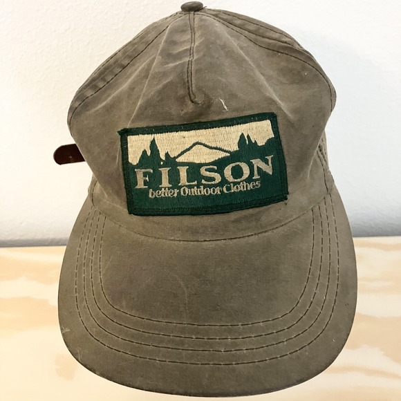 Filson Hat Cap Strap Back Mens One Size Green Waxed Canvas Patch Outdoor